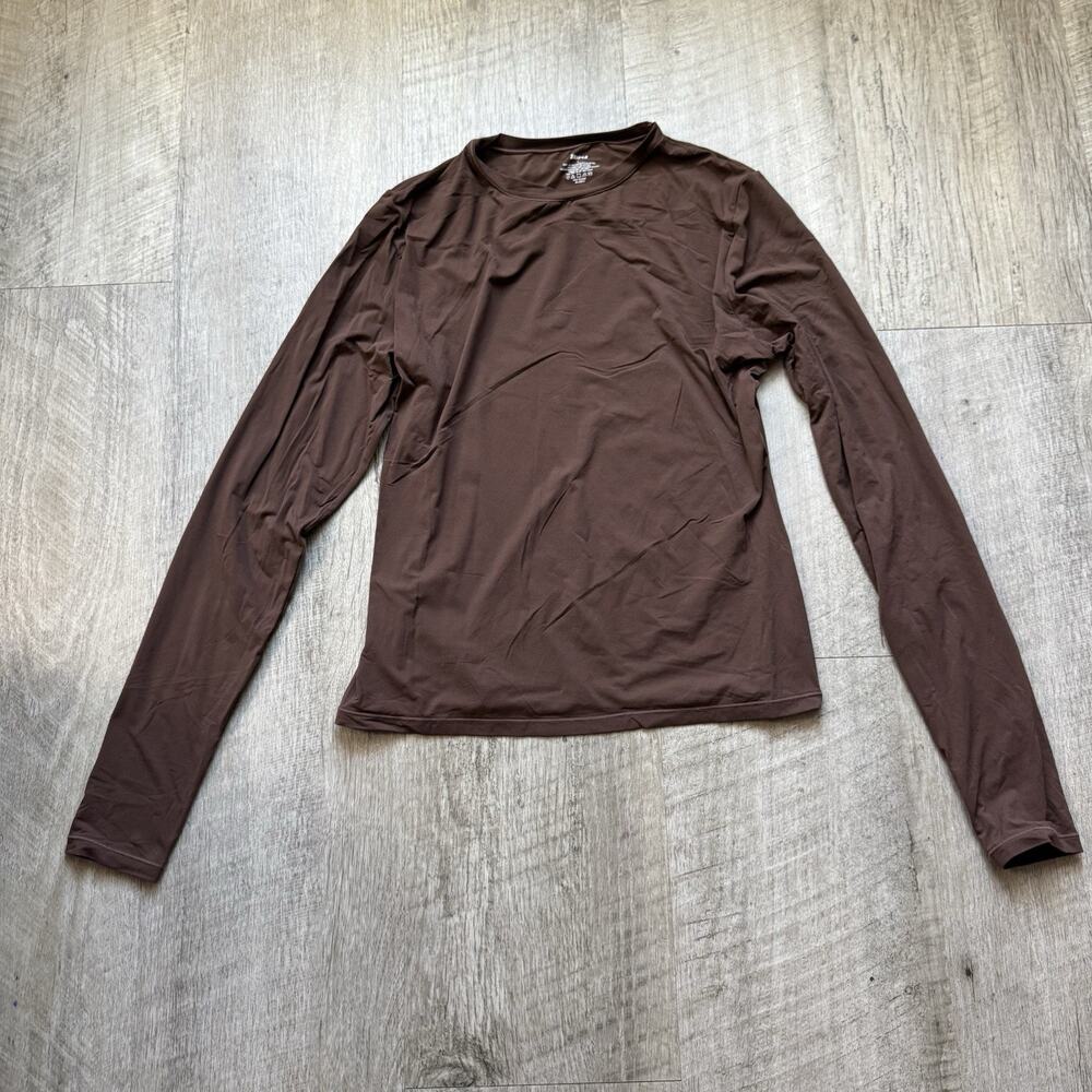 Skims Fits Everybody Long Sleeve T-Shirt Womens Size Large Brown Stretch Basic